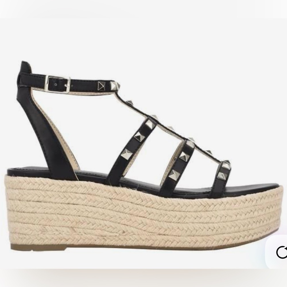Marc Fisher Black Studded Multi-Strap  espadrilles Sandals